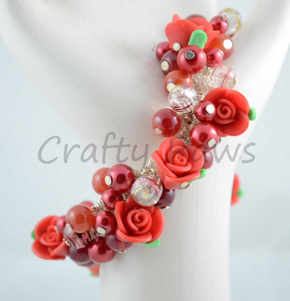 Red Rose Cluster Bracelet